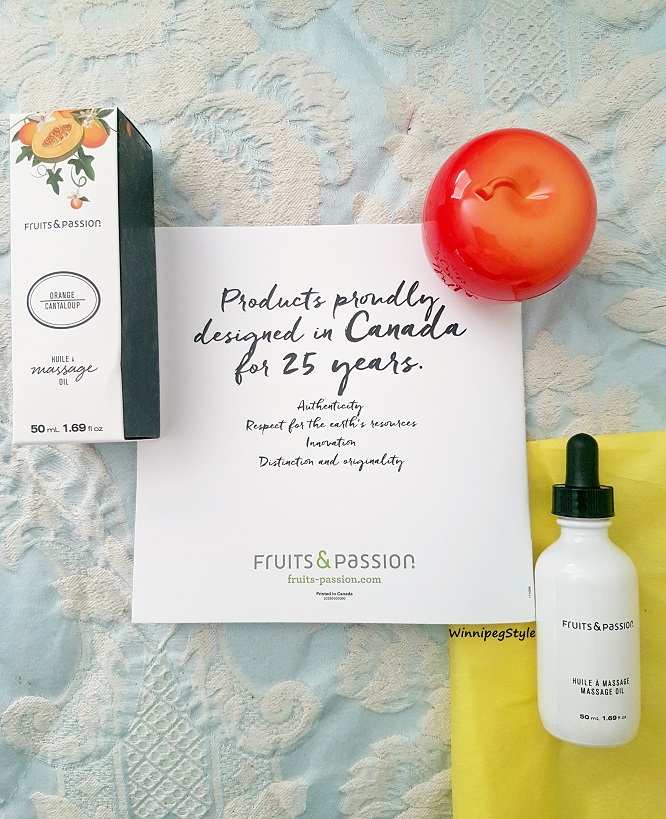 Winnipeg Style, Canadian Fashion Stylist consultant, Canadian blog, Fruits and Passion Canadian body and home care products, Orange cantaloup massage oil